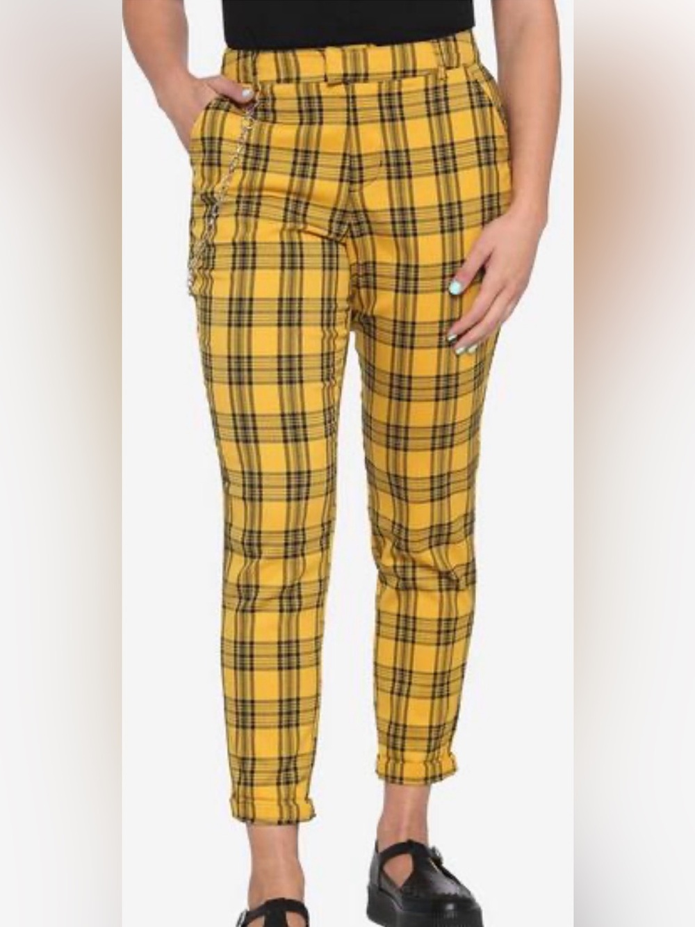 Hot Topic Yellow & Black Plaid Cropped Pants